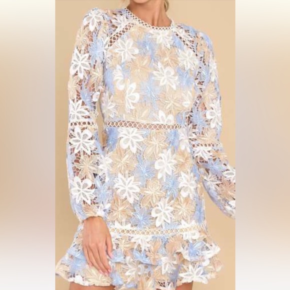 Multi Lace Dress MEDIUM / Cream, baby blue and gold - Picture 1 of 6